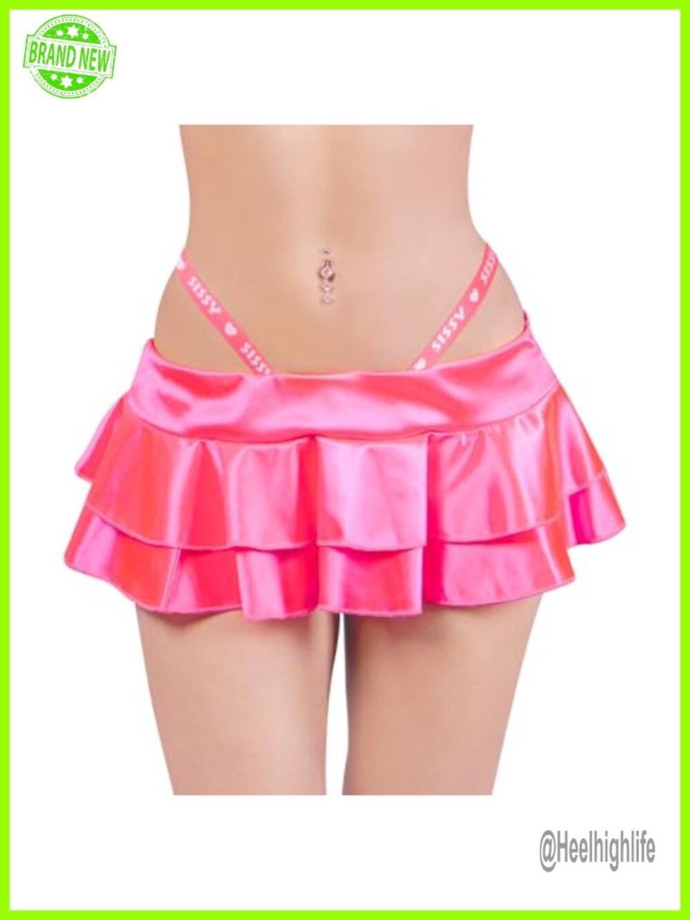Unisex A-Line Double Layered Ruffle Satin Side Strap Micro Skirt